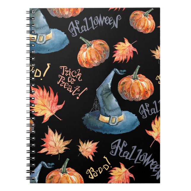 Halloween seamless pattern with halloween pumpkin, notebook (Front)