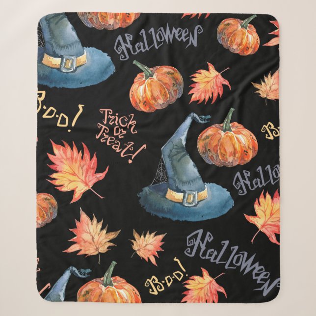 Halloween seamless pattern with halloween pumpkin, sherpa blanket (Front)
