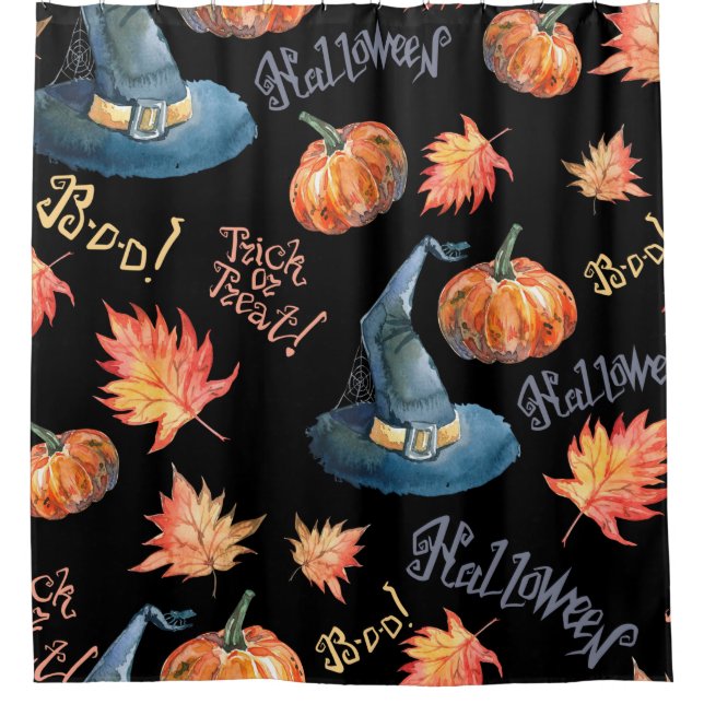 Halloween seamless pattern with halloween pumpkin, shower curtain (Front)