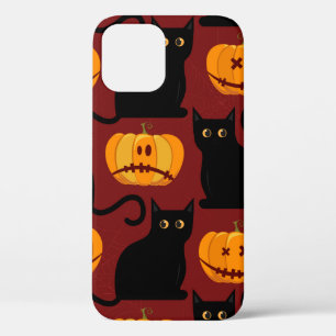 Halloween seamless pattern with pumpkins and black iPhone 12 case