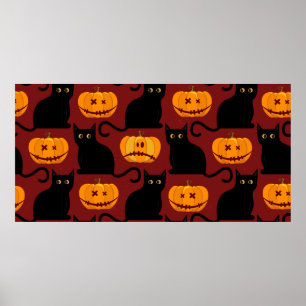 Halloween seamless pattern with pumpkins and black poster
