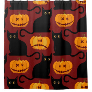 Halloween seamless pattern with pumpkins and black shower curtain