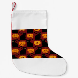 Halloween seamless pattern with pumpkins and black small christmas stocking