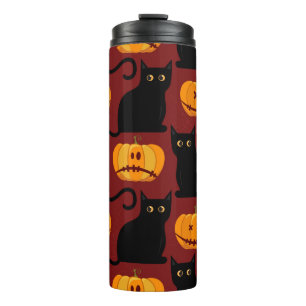 Halloween seamless pattern with pumpkins and black thermal tumbler
