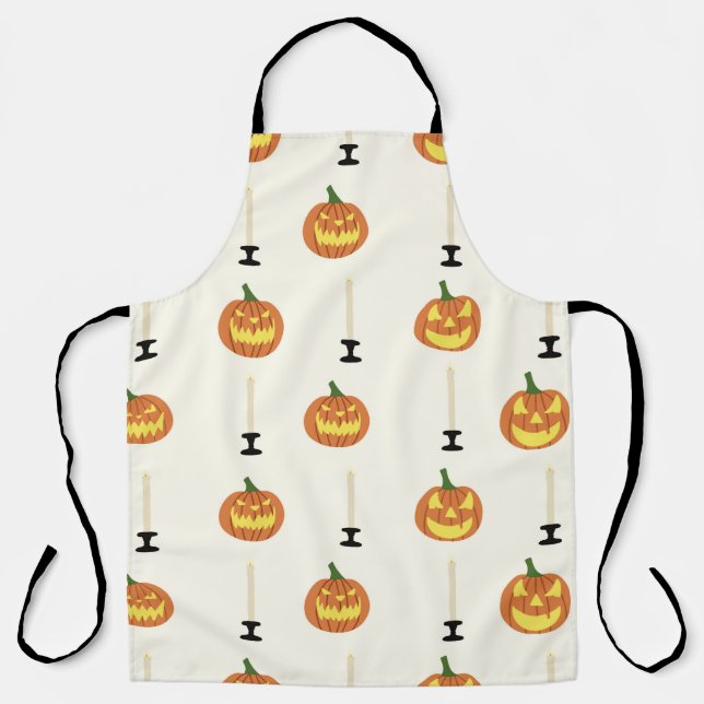 Halloween seamless pattern with pumpkins and candl apron (Front)