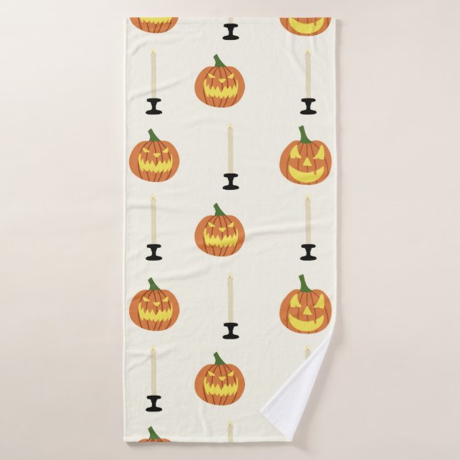Halloween seamless pattern with pumpkins and candl bath towel (Bath Towel)