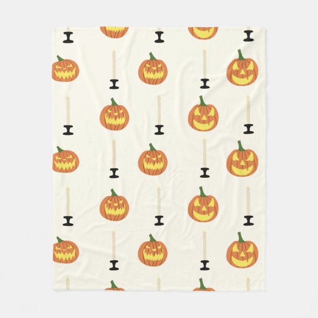 Halloween seamless pattern with pumpkins and candl fleece blanket (Front)