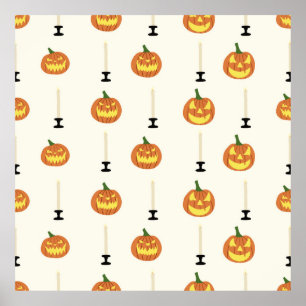 Halloween seamless pattern with pumpkins and candl poster