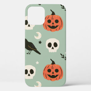 Halloween seamless pattern with ravens, skulls and iPhone 12 case