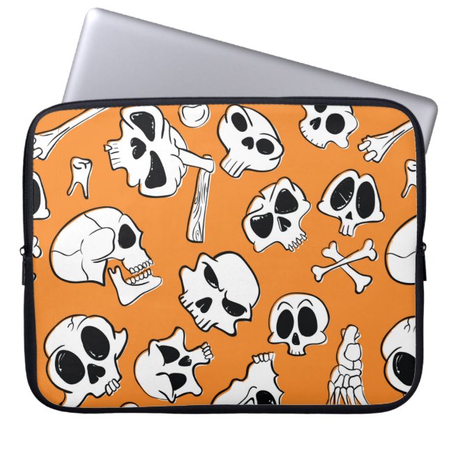Halloween seamless pattern with skulls and bones.  laptop sleeve (Front)