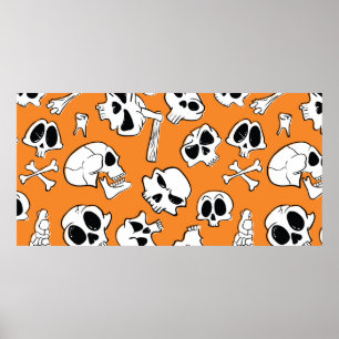 Halloween seamless pattern with skulls and bones. poster