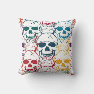 Halloween seamless pattern with skulls. Colorful b Cushion