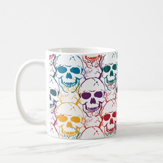 Halloween seamless pattern with skulls. Colourful  Coffee Mug (Left)