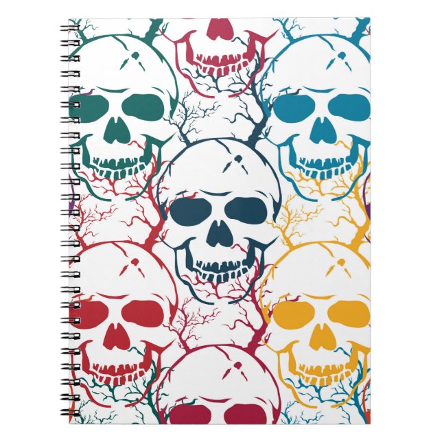 Halloween seamless pattern with skulls. Colourful  Notebook (Front)