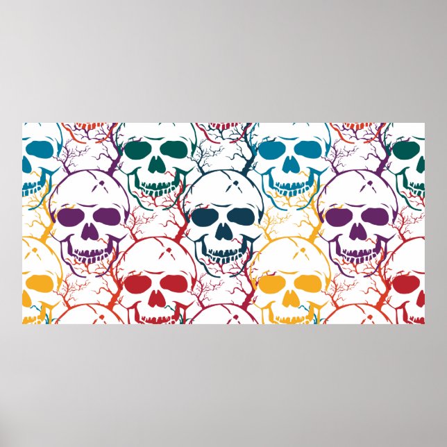Halloween seamless pattern with skulls. Colourful  Poster (Front)