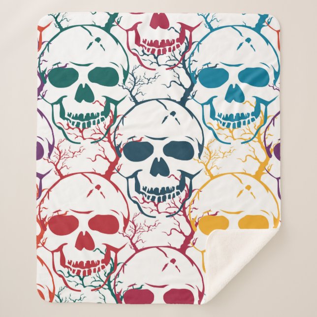 Halloween seamless pattern with skulls. Colourful  Sherpa Blanket (Front)