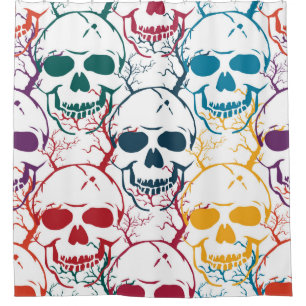 Halloween seamless pattern with skulls. Colourful Shower Curtain