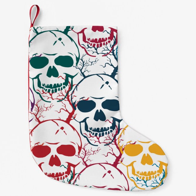 Halloween seamless pattern with skulls. Colourful  Small Christmas Stocking (Front)