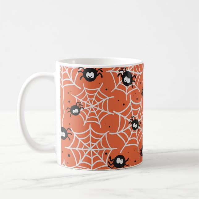 Halloween seamless pattern with spiders and web. coffee mug (Left)