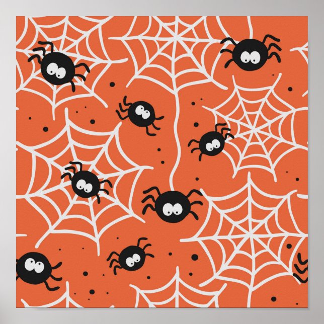 Halloween seamless pattern with spiders and web. poster (Front)