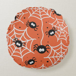 Halloween seamless pattern with spiders and web. round cushion