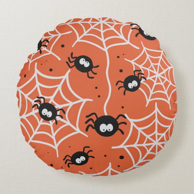 Halloween seamless pattern with spiders and web. round cushion (Front)