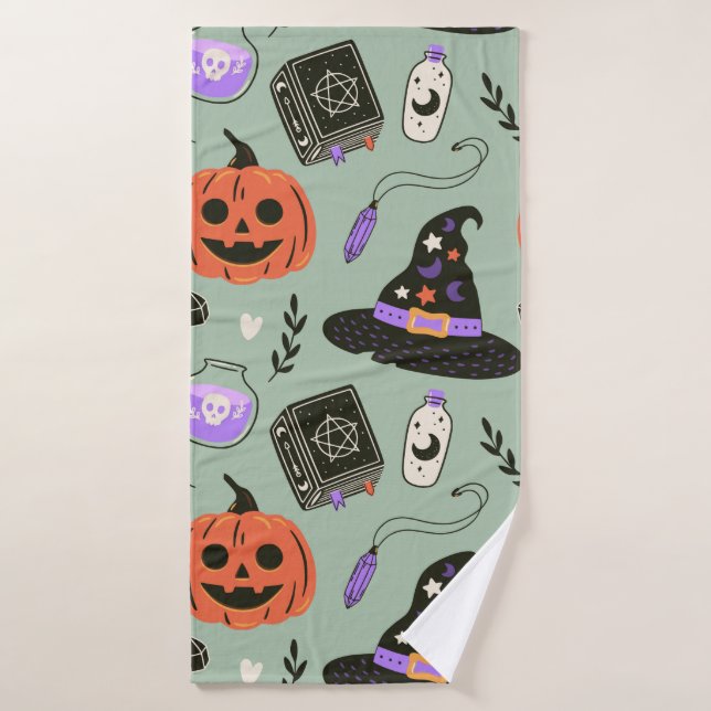 Halloween seamless pattern with witch hat,pumpkin  bath towel (Bath Towel)