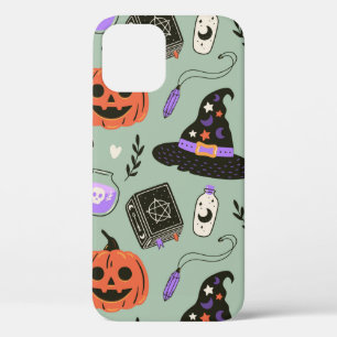 Halloween seamless pattern with witch hat,pumpkin iPhone 12 case