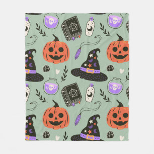 Halloween seamless pattern with witch hat,pumpkin fleece blanket