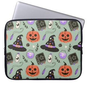 Halloween seamless pattern with witch hat,pumpkin  laptop sleeve