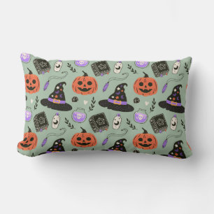 Halloween seamless pattern with witch hat,pumpkin lumbar cushion