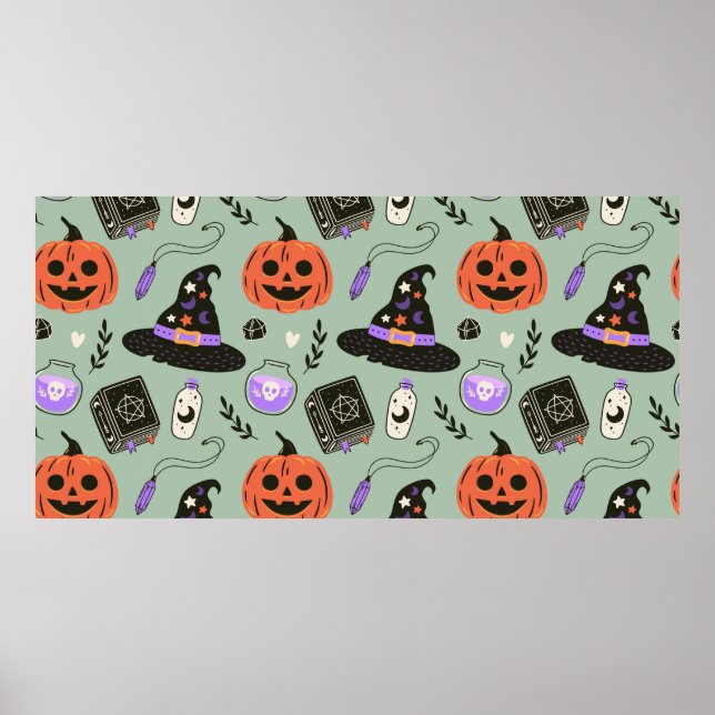 Halloween seamless pattern with witch hat,pumpkin  poster (Front)