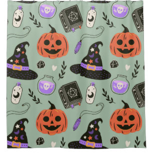 Halloween seamless pattern with witch hat,pumpkin  shower curtain