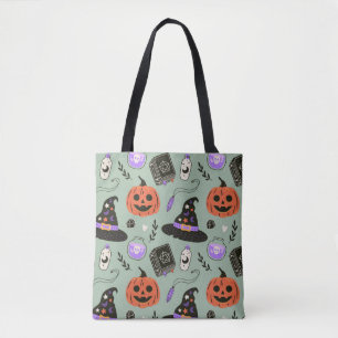 Halloween seamless pattern with witch hat,pumpkin  tote bag