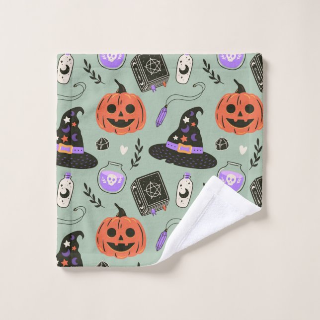 Halloween seamless pattern with witch hat,pumpkin  wash cloth (Wash Cloth)