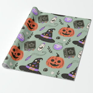 Halloween seamless pattern with witch hat,pumpkin wrapping paper