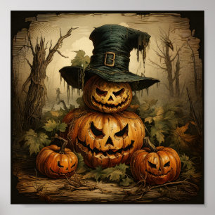 Halloween Season Jack O Lantern Orange Pumpkins Poster