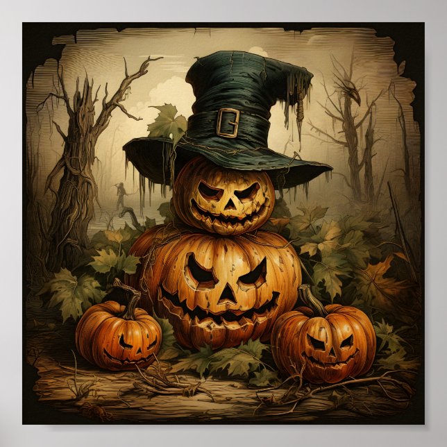 Halloween Season Jack O Lantern Orange Pumpkins Poster (Front)
