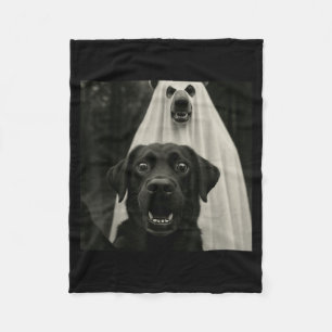 Halloween Selfie Black Lab With Bear Ghost Costume Fleece Blanket