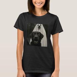 Halloween Selfie Black Lab with Bear Ghost Costume T-Shirt