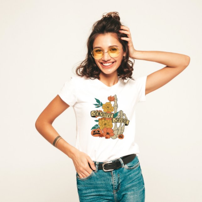 HALLOWEEN SENSITIVE SAVAGE SKELETON MIDDLE FINGER T-Shirt (Creator Uploaded)