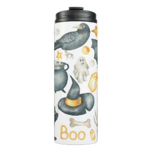 Halloween set: bat, black cat, spider, black crow thermal tumbler