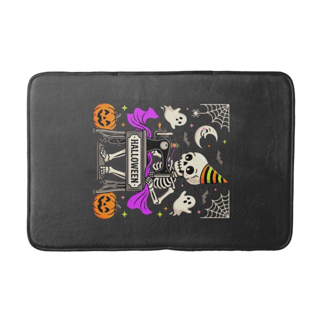 Halloween Sewing Skeleton Spooky Ghost Pumpkin Sew Bath Mat (Front)