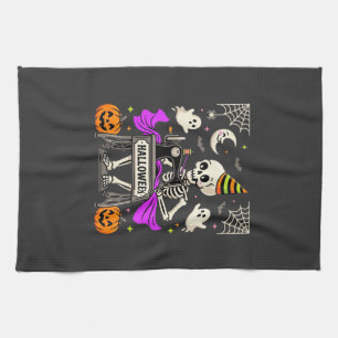 Halloween Sewing Skeleton Spooky Ghost Pumpkin Sew Tea Towel