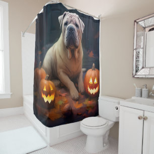 Halloween Shar Pei With Pumpkins Scary Shower Curtain