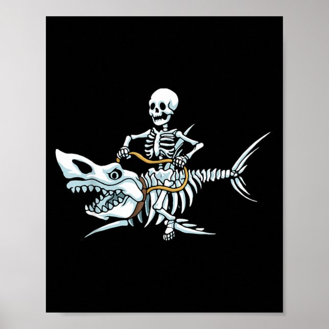 Halloween Shark Skeleton Funny Halloween Poster (Front)