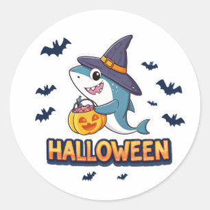 Halloween Shark Trick or Treat Cartoon Classic Round Sticker