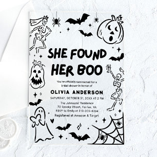 Halloween She Found Her Boo Bridal Shower Acrylic Invitations