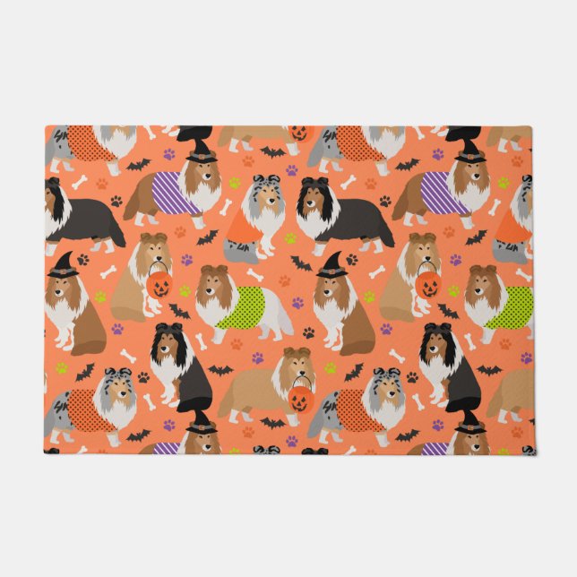 Halloween Shetland Sheepdog Sheltie Doormat (Front)
