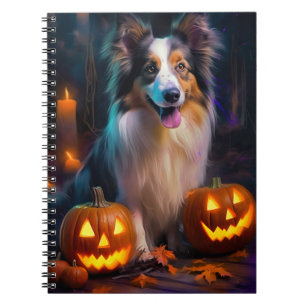 Halloween Shetland Sheepdog With Pumpkins Scary  Notebook